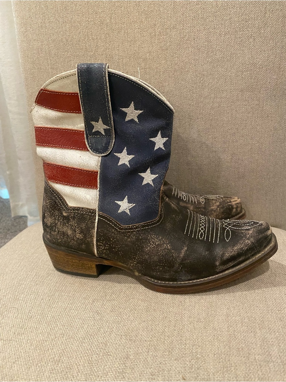 Roper American Flag Short Western Ankle Boots - Red White Blue Brown